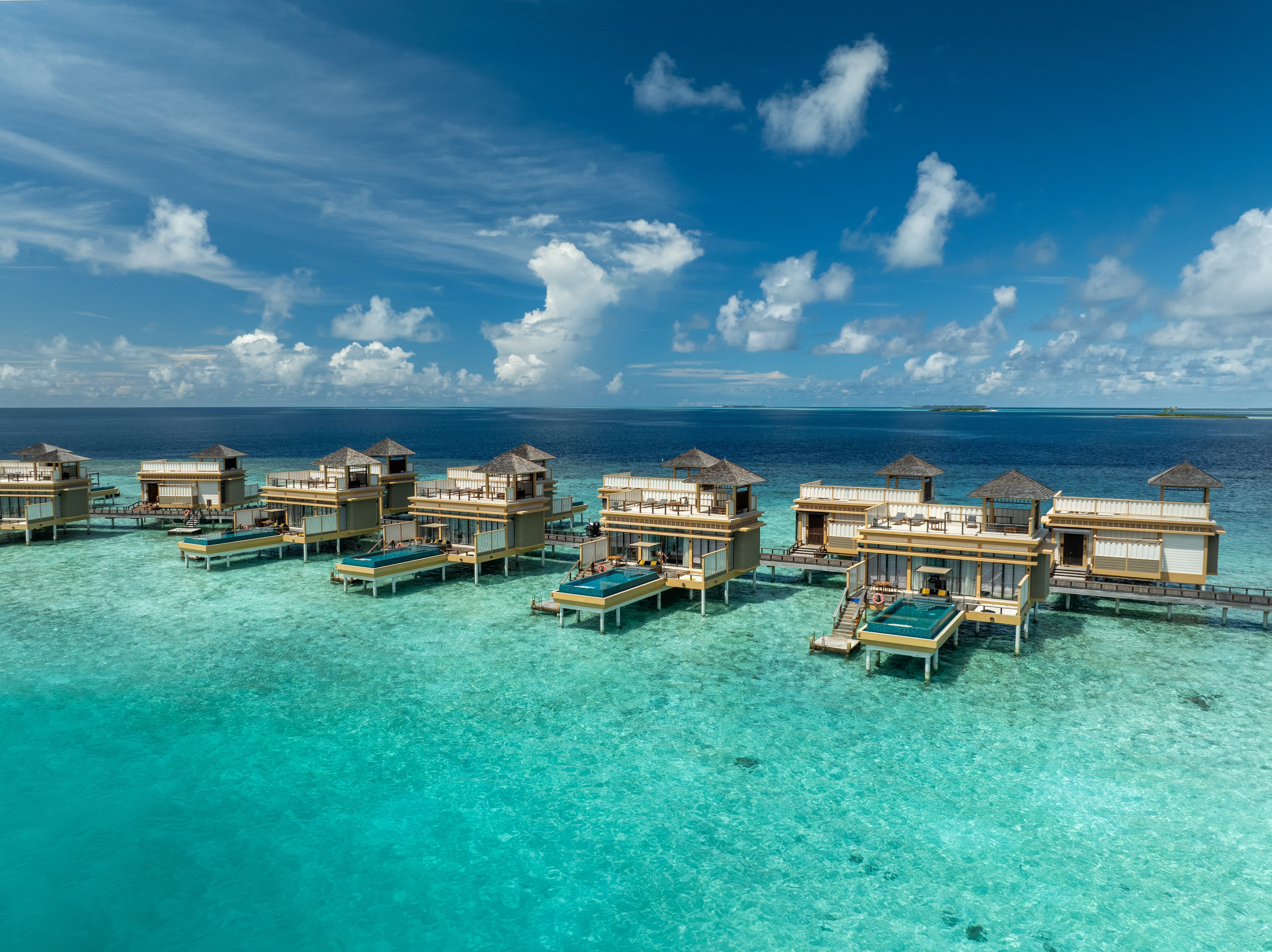 InOcean Pool Villa Aerial View at Angsana Velavaru